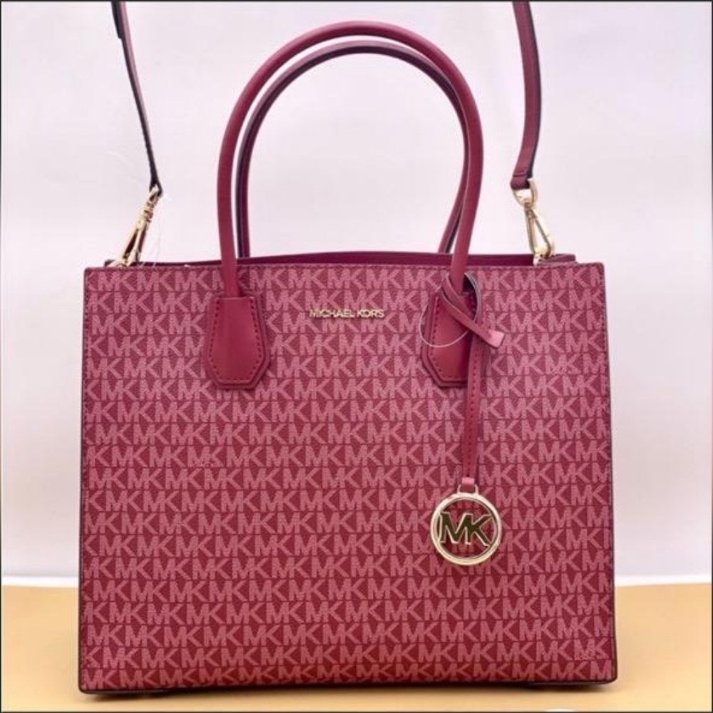 Michael Kors Red Tote with MK Logo and Leather Handles - Picture 2 of 12
